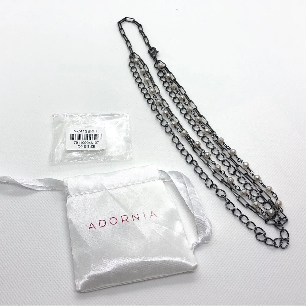 Messy Layered Pearl Necklace Gunmetal Black Rhodium Plated Sterling Silver - Picture 8 of 8